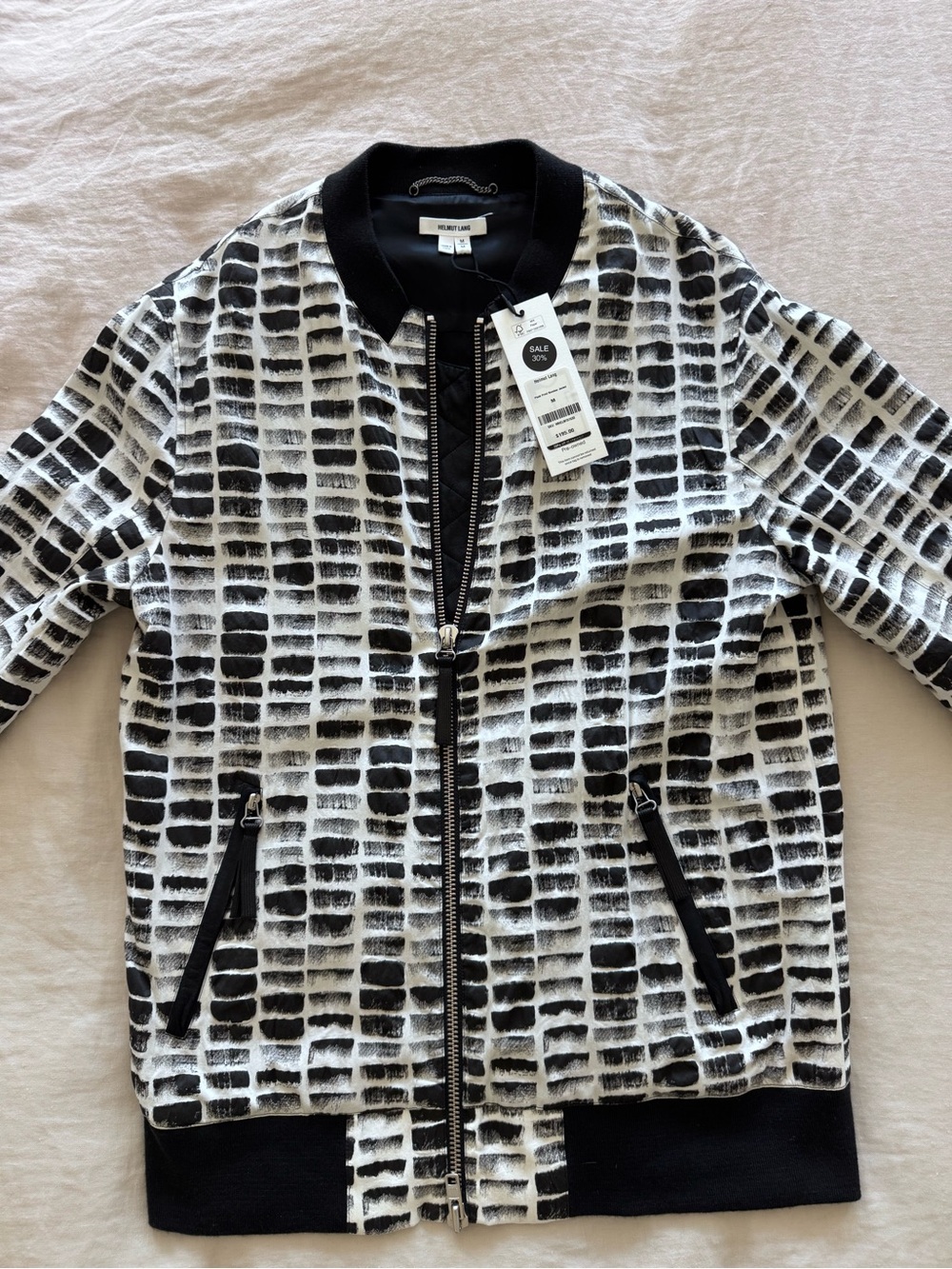 Helmut Lang Black and White Grid Bomber Jacket